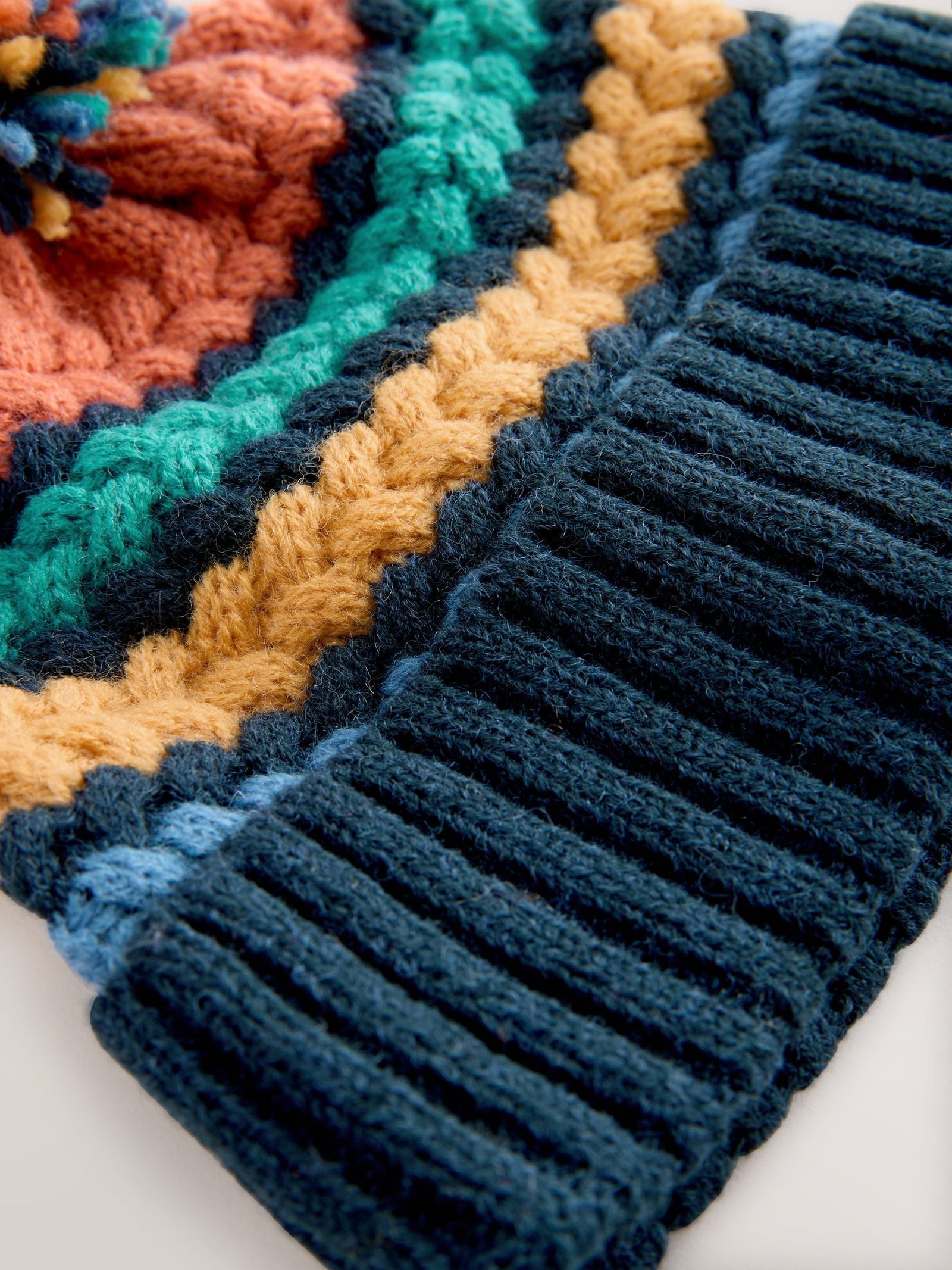 Bright Cable Stitched Baby Knitted Hat With Pom (0mths-2yrs)