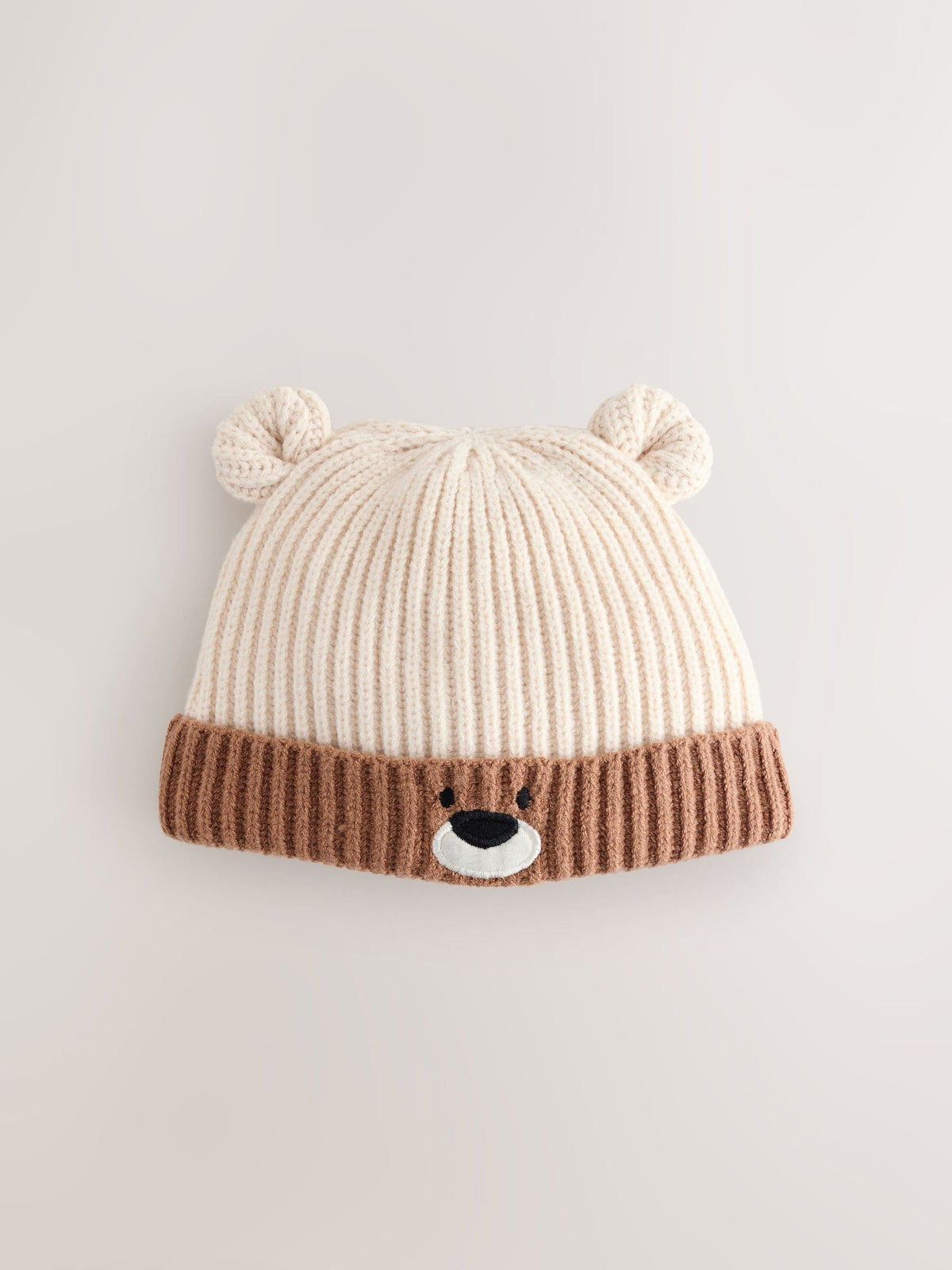 Brown Bear Face Ribbed Baby Beanie Hat