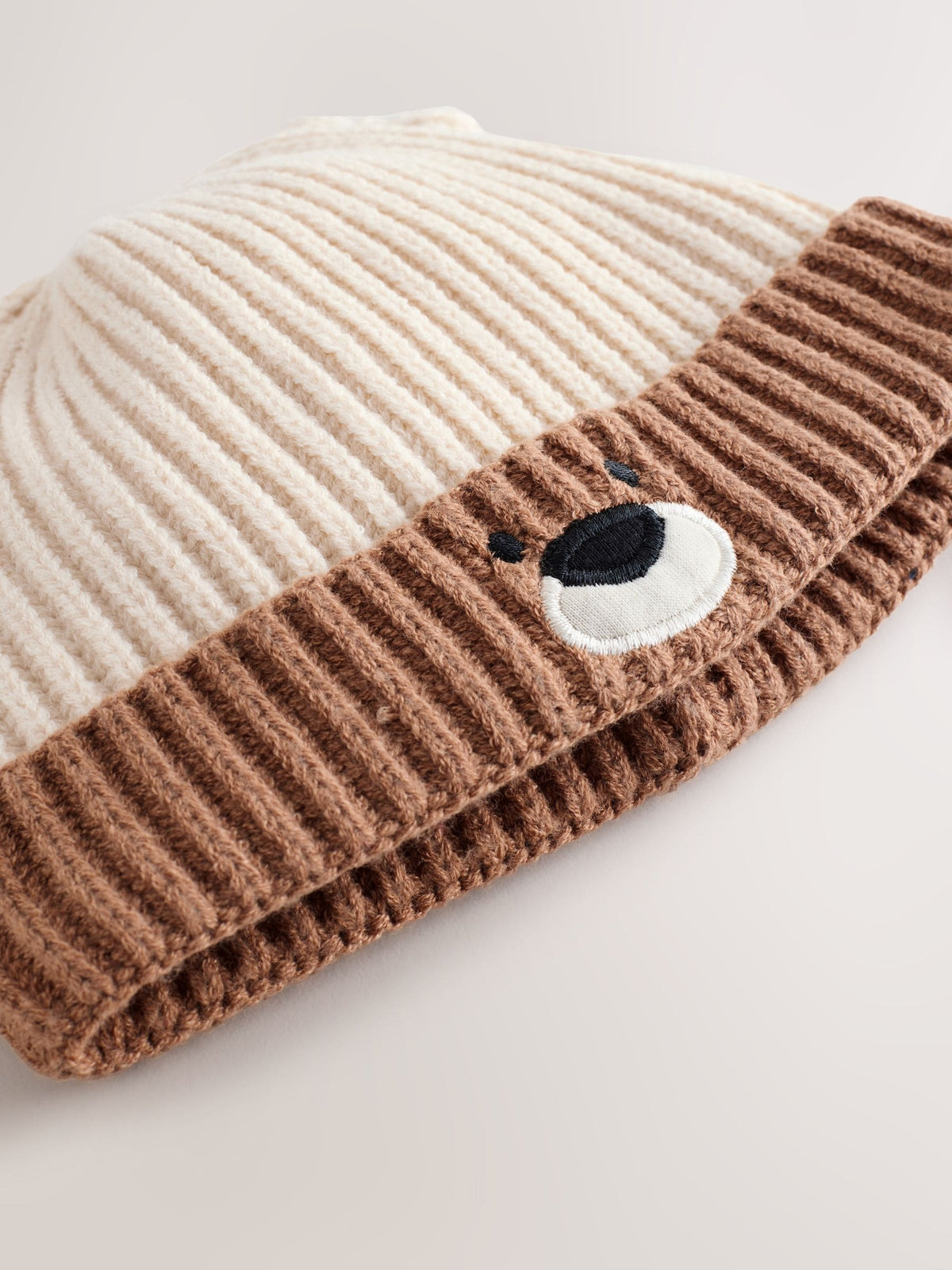Brown Bear Face Ribbed Baby Beanie Hat