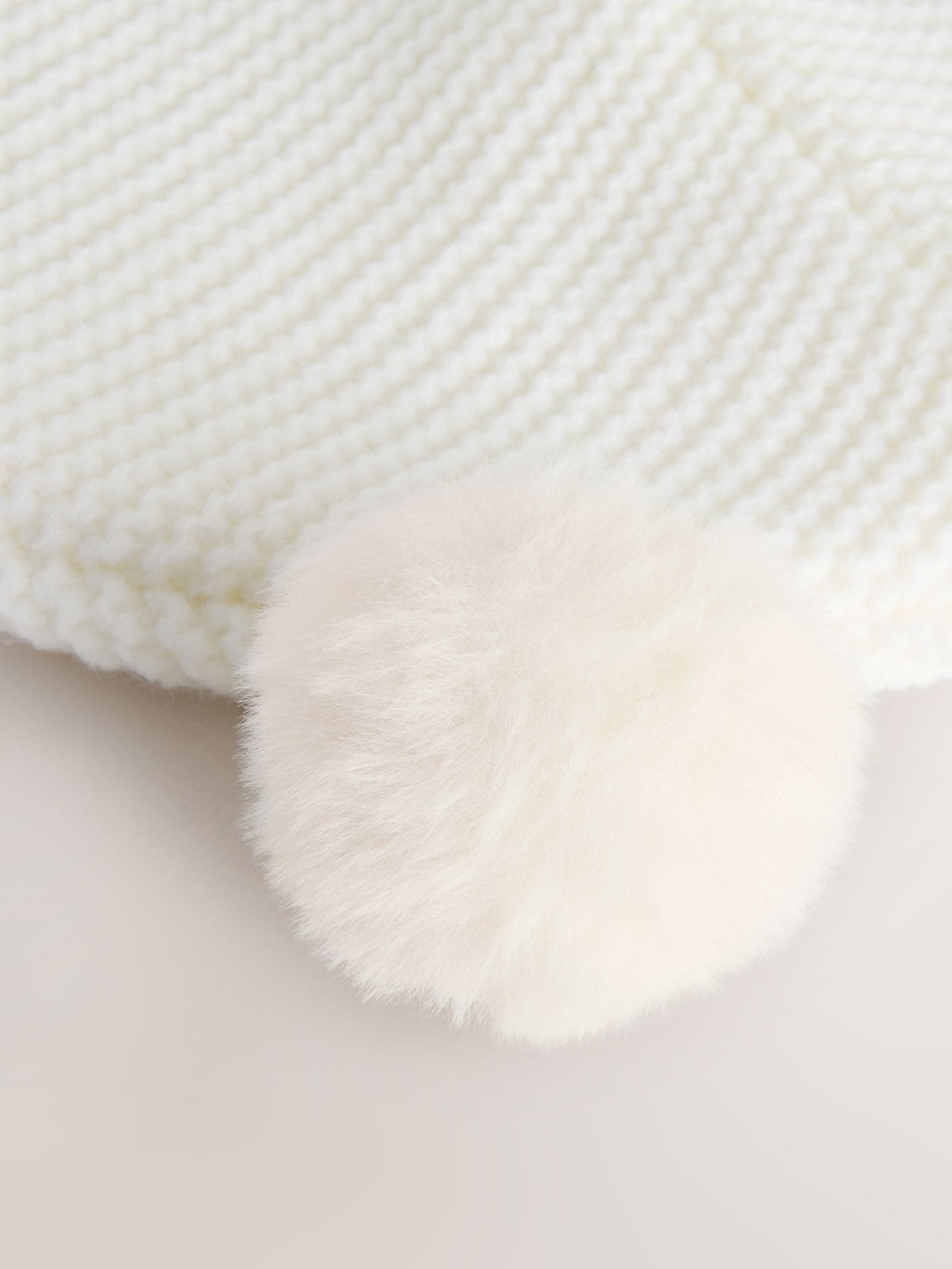 White Knitted Double Pom Baby Trapper Hat
