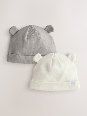 Grey/White 2pack Rib Baby Beanie