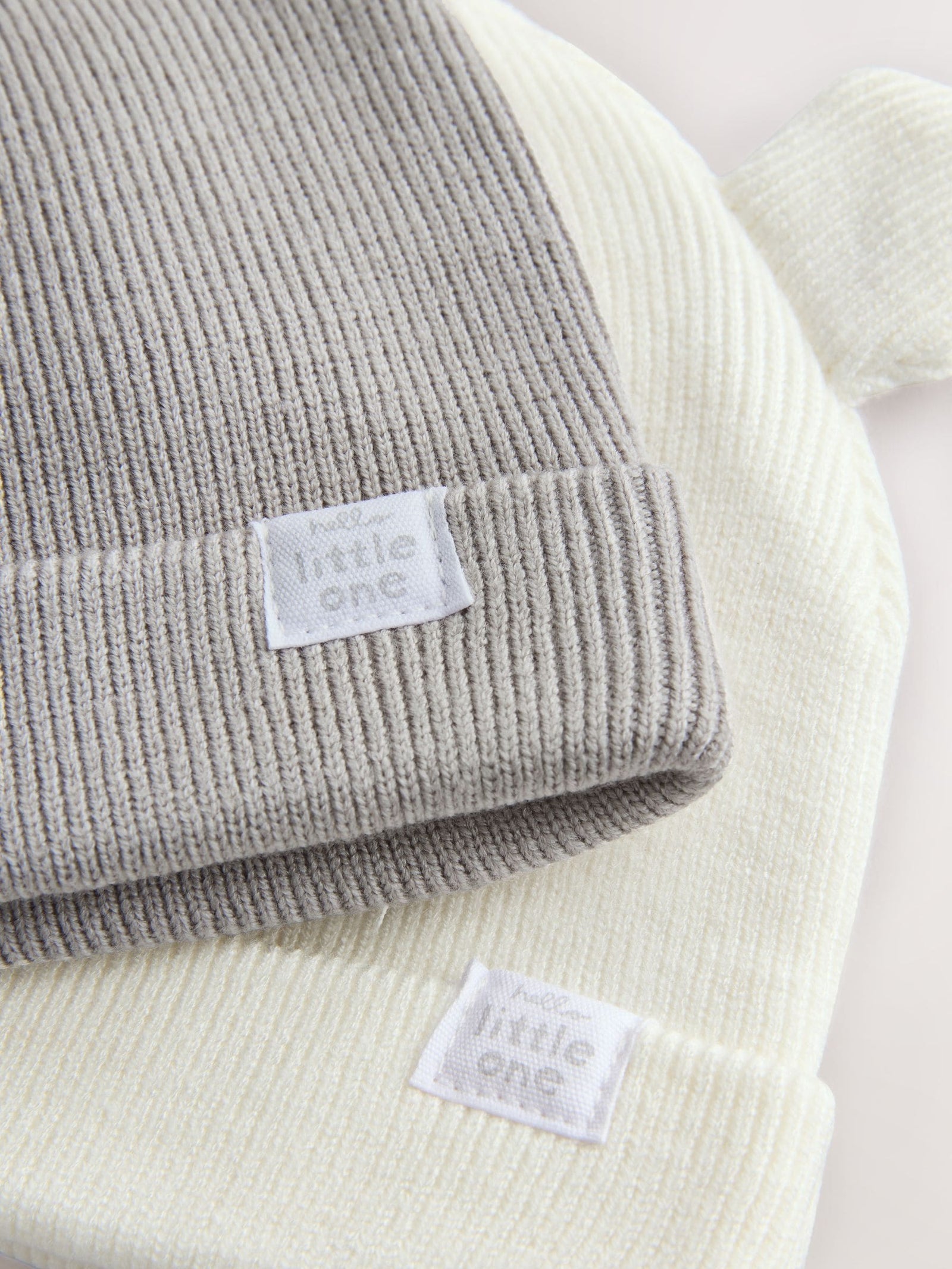 Grey/White 2pack Rib Baby Beanie