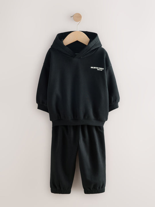 Black Slogan Hoodie and Joggers Set (3mths-7yrs)