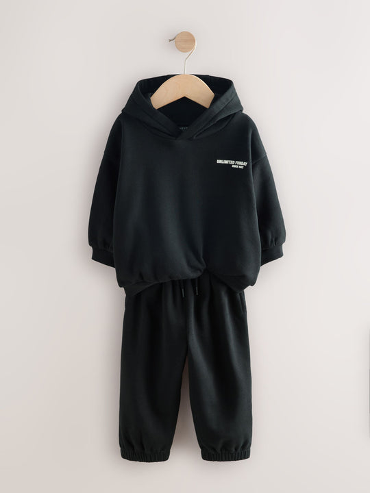 Black Slogan Hoodie and Joggers Set (3mths-7yrs)