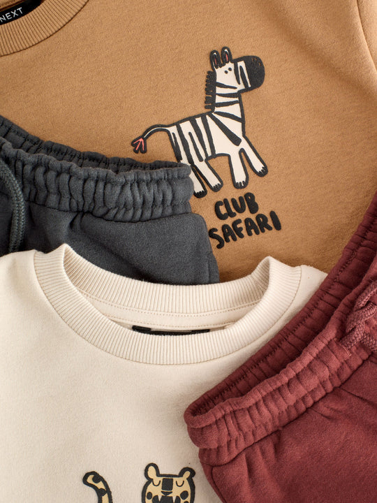 Tan/Ecru/Charcoal Grey 2 Pack Sweatshirt and Joggers Set (3mths-7yrs)