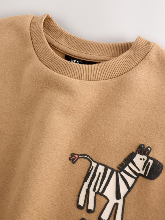Tan/Ecru/Charcoal Grey 2 Pack Sweatshirt and Joggers Set (3mths-7yrs)