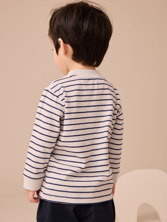 White/Blue Stripe Bear Car Long Sleeve Appliqué T-Shirt (3mths-7yrs)
