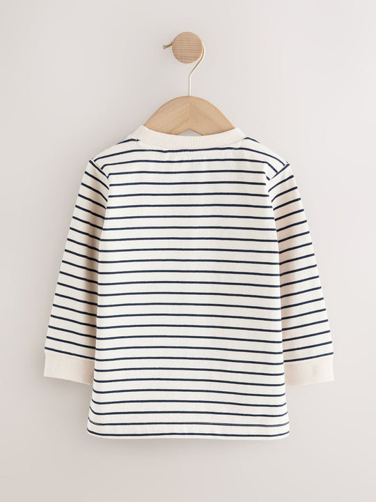 White/Blue Stripe Bear Car Long Sleeve Appliqué T-Shirt (3mths-7yrs)