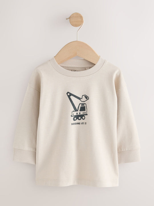 Black/Brown Digger Long Sleeve Graphic Print T-Shirts 3 Pack (3mths-7yrs)