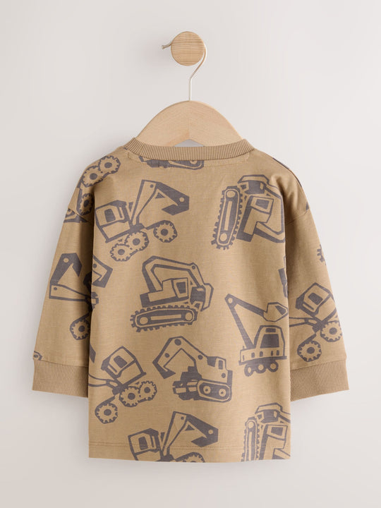 Black/Brown Digger Long Sleeve Graphic Print T-Shirts 3 Pack (3mths-7yrs)