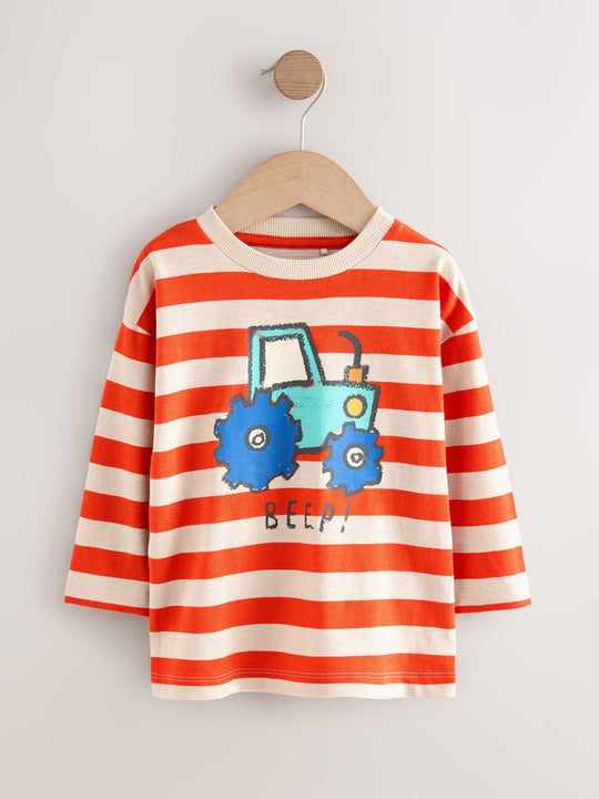Multi Digger Long Sleeve Graphic Print T-Shirts 3 Pack (3mths-7yrs)