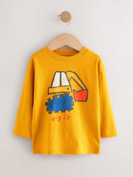 Multi Digger Long Sleeve Graphic Print T-Shirts 3 Pack (3mths-7yrs)