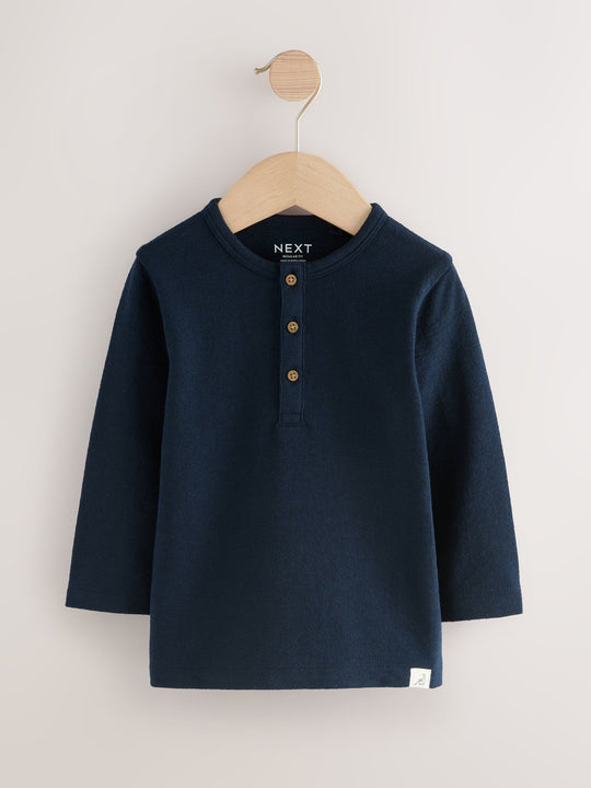 Navy/Blue/Stone Long Sleeve Henley T-Shirts 3 Pack (3mths-7yrs)