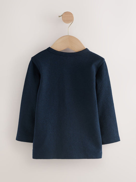 Navy/Blue/Stone Long Sleeve Henley T-Shirts 3 Pack (3mths-7yrs)