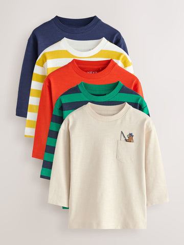 Multi Bright Animals Long Sleeve T-Shirts 5 Pack (3mths-7yrs)