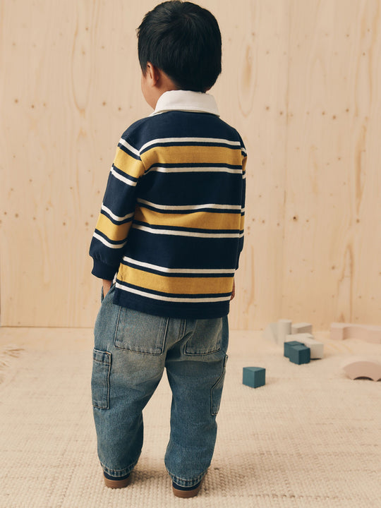Navy/Yellow Striped Long Sleeve Rugby Polo Shirt (3mths-7yrs)