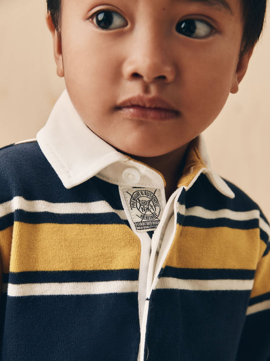 Navy/Yellow Striped Long Sleeve Rugby Polo Shirt (3mths-7yrs)