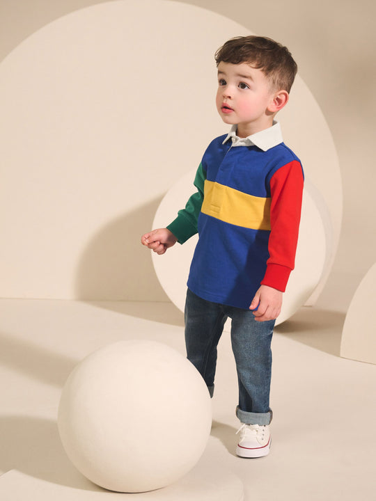 Multi Hotchpotch Long Sleeve Rugby Polo Shirt (3mths-7yrs)