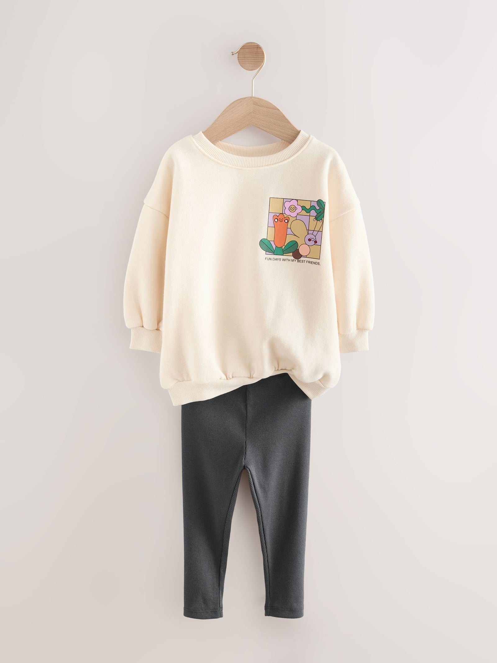 Cream Rainbow Graphic Print Sweatshirt & Leggings Set (3mths-7yrs)