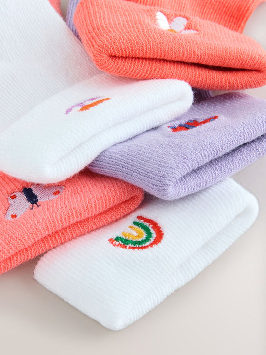Pink/Purple/White Baby Roll Top Socks 5 Pack (0mths-2yrs)