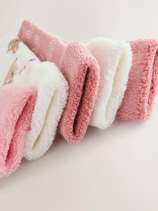 Pink Baby Roll Top Towelling Socks 5 Pack