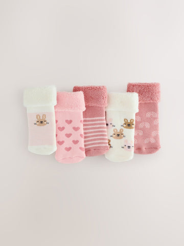 Pink Baby Roll Top Towelling Socks 5 Pack
