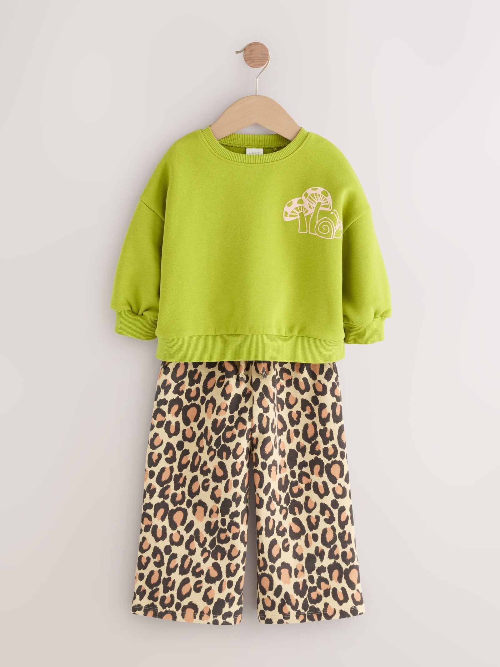 Green Leopard Print Sweatshirt & Wide Leg Trousers Set (3mths-7yrs)