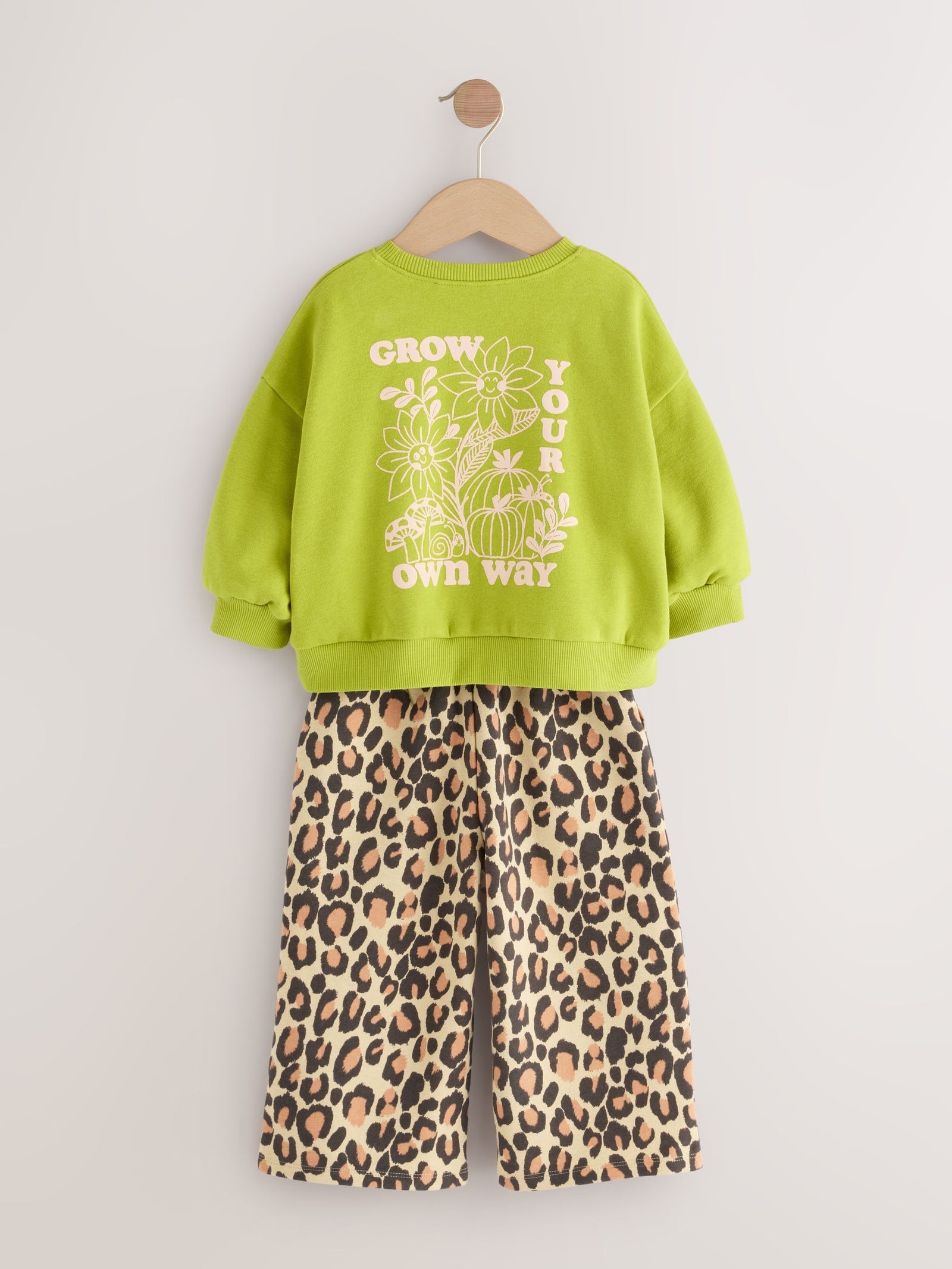 Green Leopard Print Sweatshirt & Wide Leg Trousers Set (3mths-7yrs)
