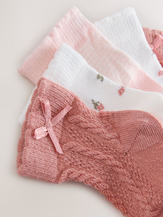 Pink Ditsy Cable Baby Socks 5 Pack (0mths-2yrs)
