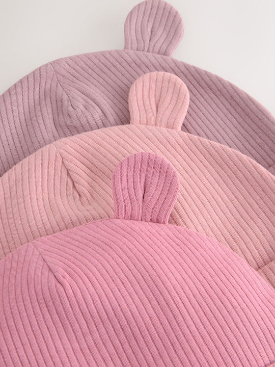 Pink 3 Pack Baby Beanies (0-18mths)