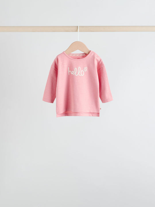Pink Stripe/Slogan Long Sleeve Baby Tops 4 Pack (0mths-2yrs)