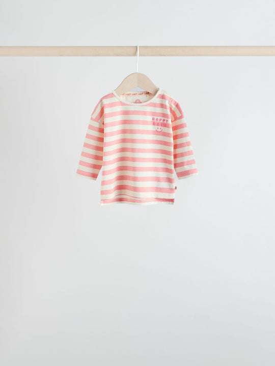Pink Stripe/Slogan Long Sleeve Baby Tops 4 Pack (0mths-2yrs)