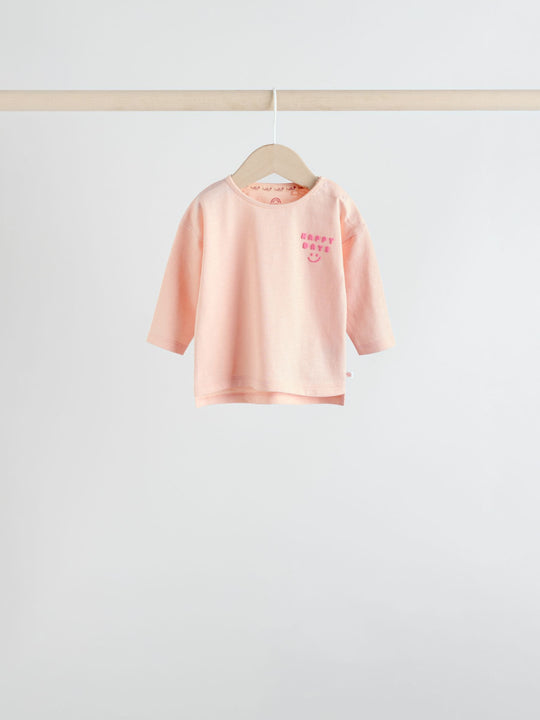 Pink Stripe/Slogan Long Sleeve Baby Tops 4 Pack (0mths-2yrs)