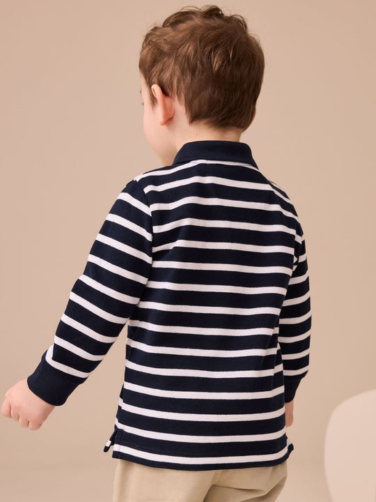 Navy/White Striped Long Sleeve Polo Shirt (3mths-7yrs)