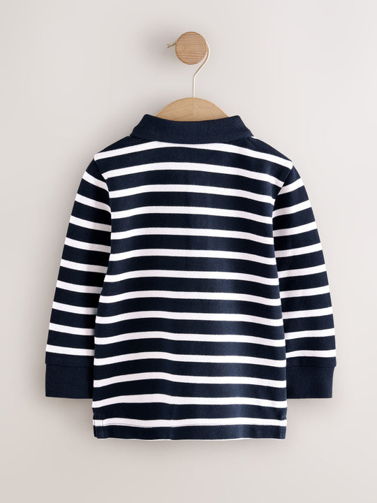 Navy/White Striped Long Sleeve Polo Shirt (3mths-7yrs)