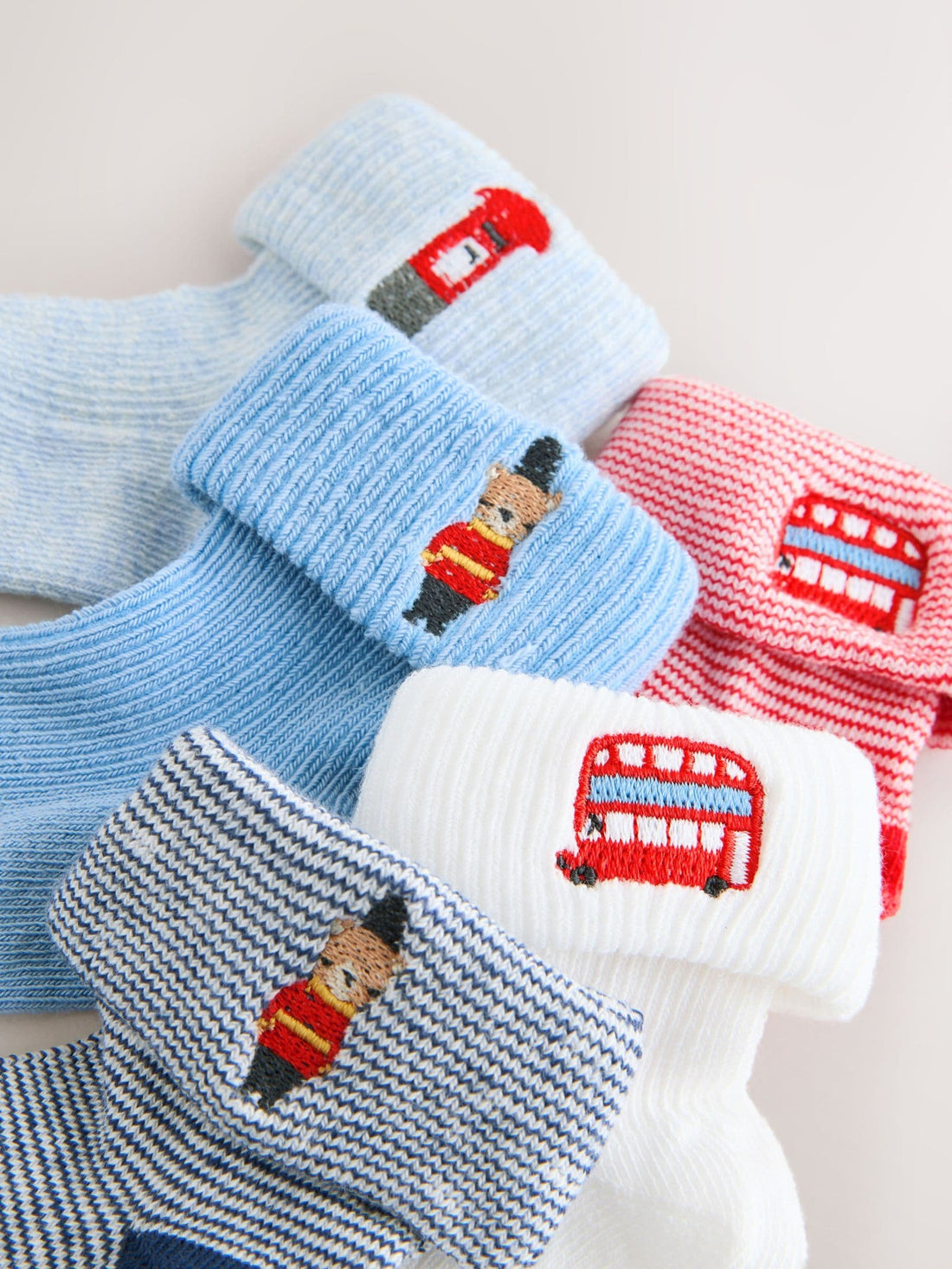 Navy Embroidered Roll Top Socks 5 Pack (0mths-2yrs)