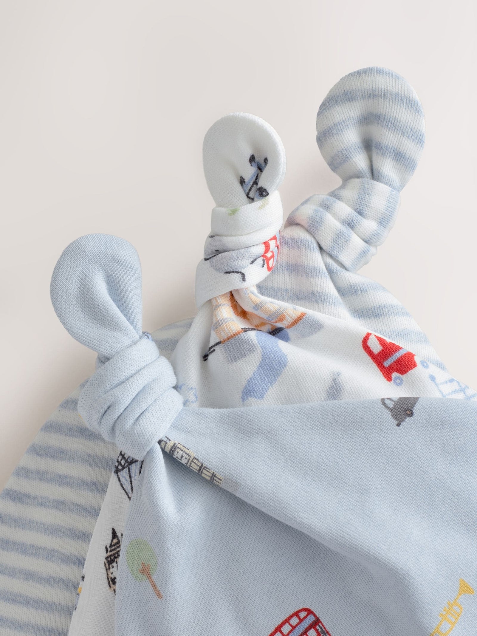 Blue London Tie Top Baby Hats 3 Pack (0-18mths)