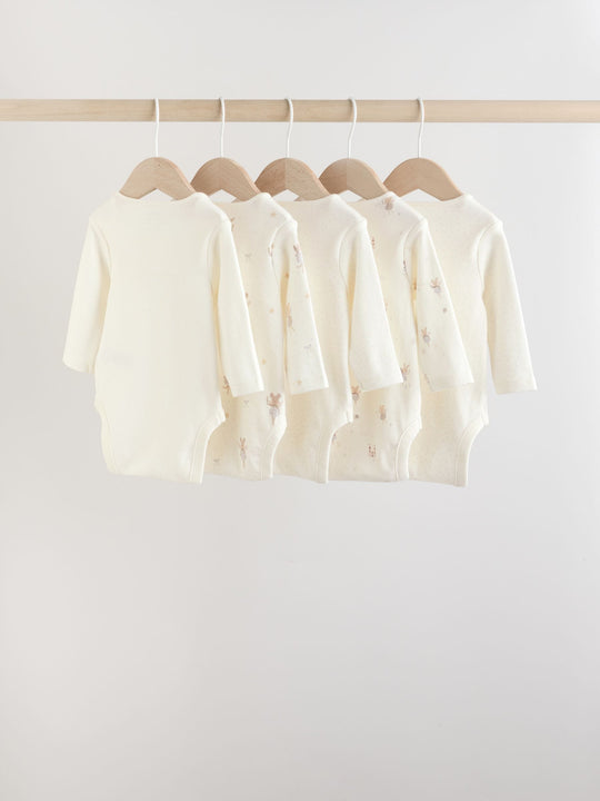 Ecru Fairy Mouse 5 Pack Long Sleeve Baby Bodysuits