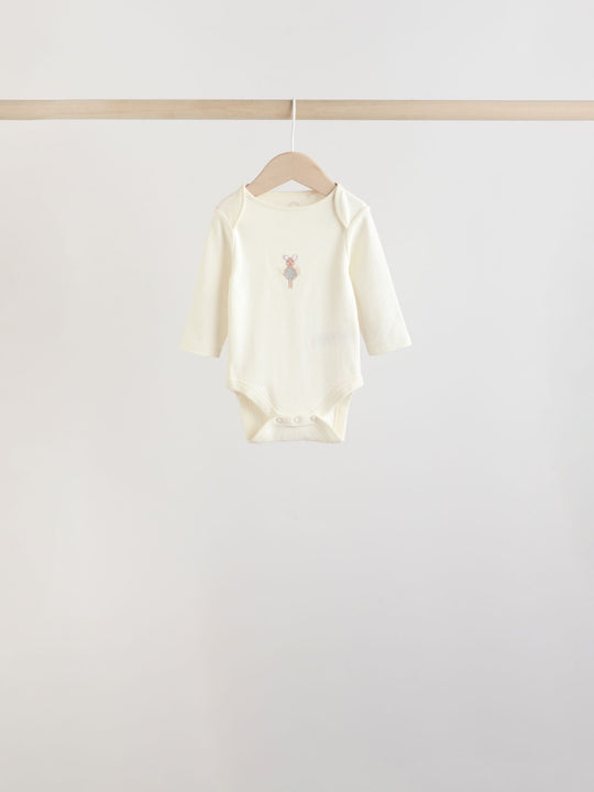 Ecru Fairy Mouse 5 Pack Long Sleeve Baby Bodysuits