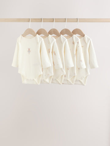 Ecru Fairy Mouse 5 Pack Long Sleeve Baby Bodysuits