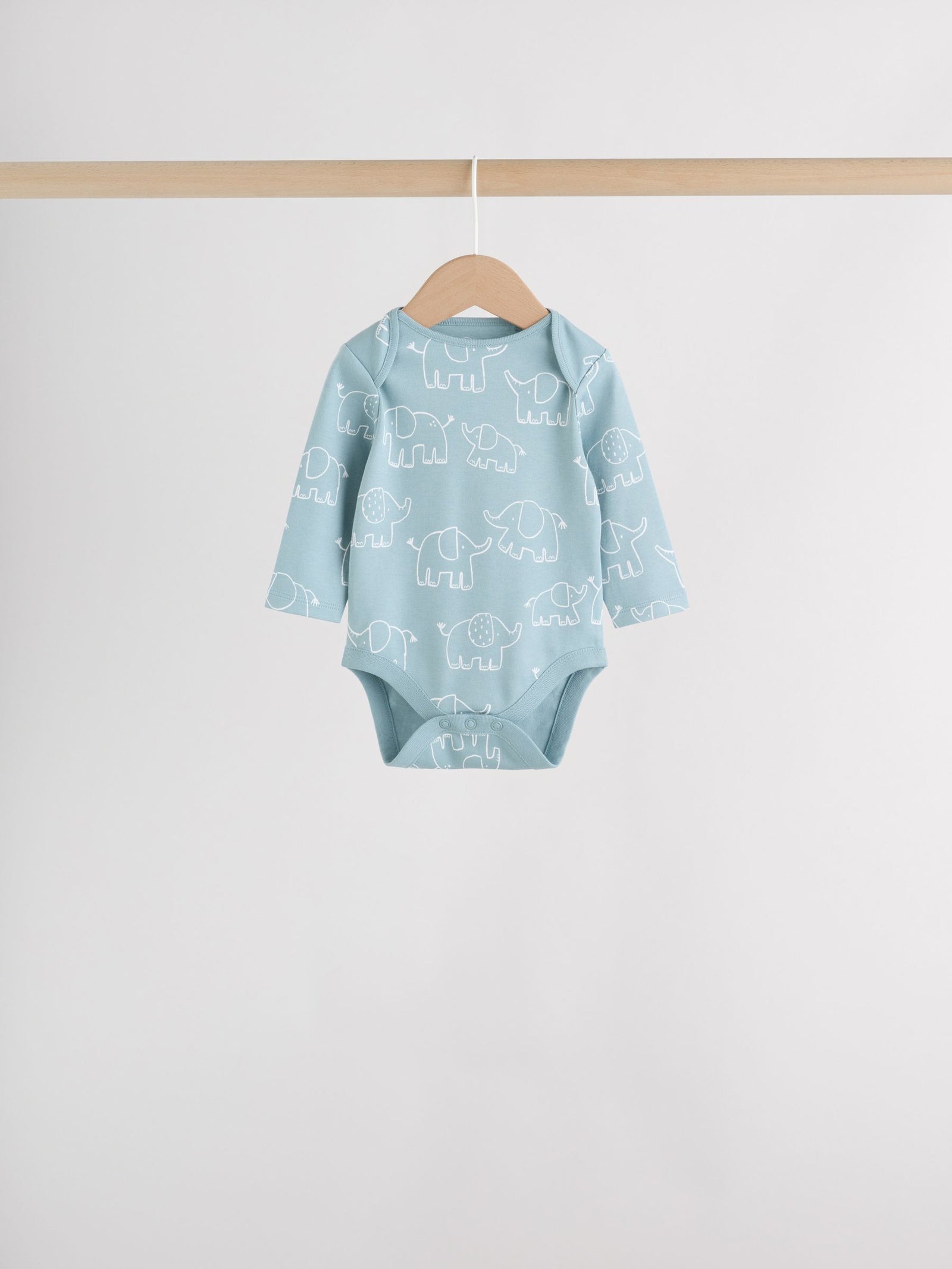 Blue Baby Elephant Long Sleeved Bodysuits 5 Pack