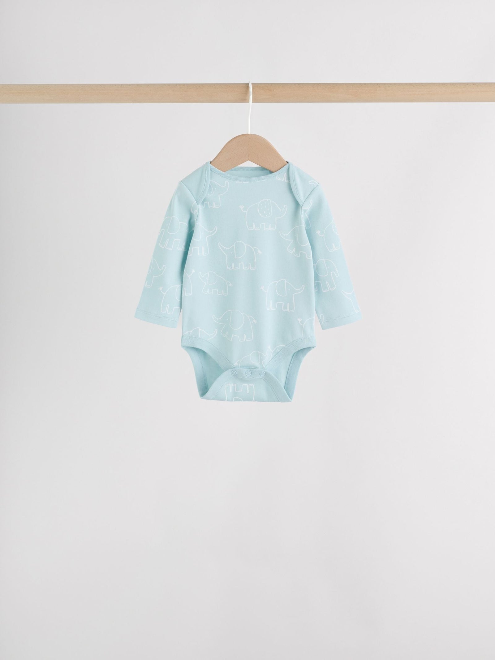 Blue Baby Elephant Long Sleeved Bodysuits 5 Pack
