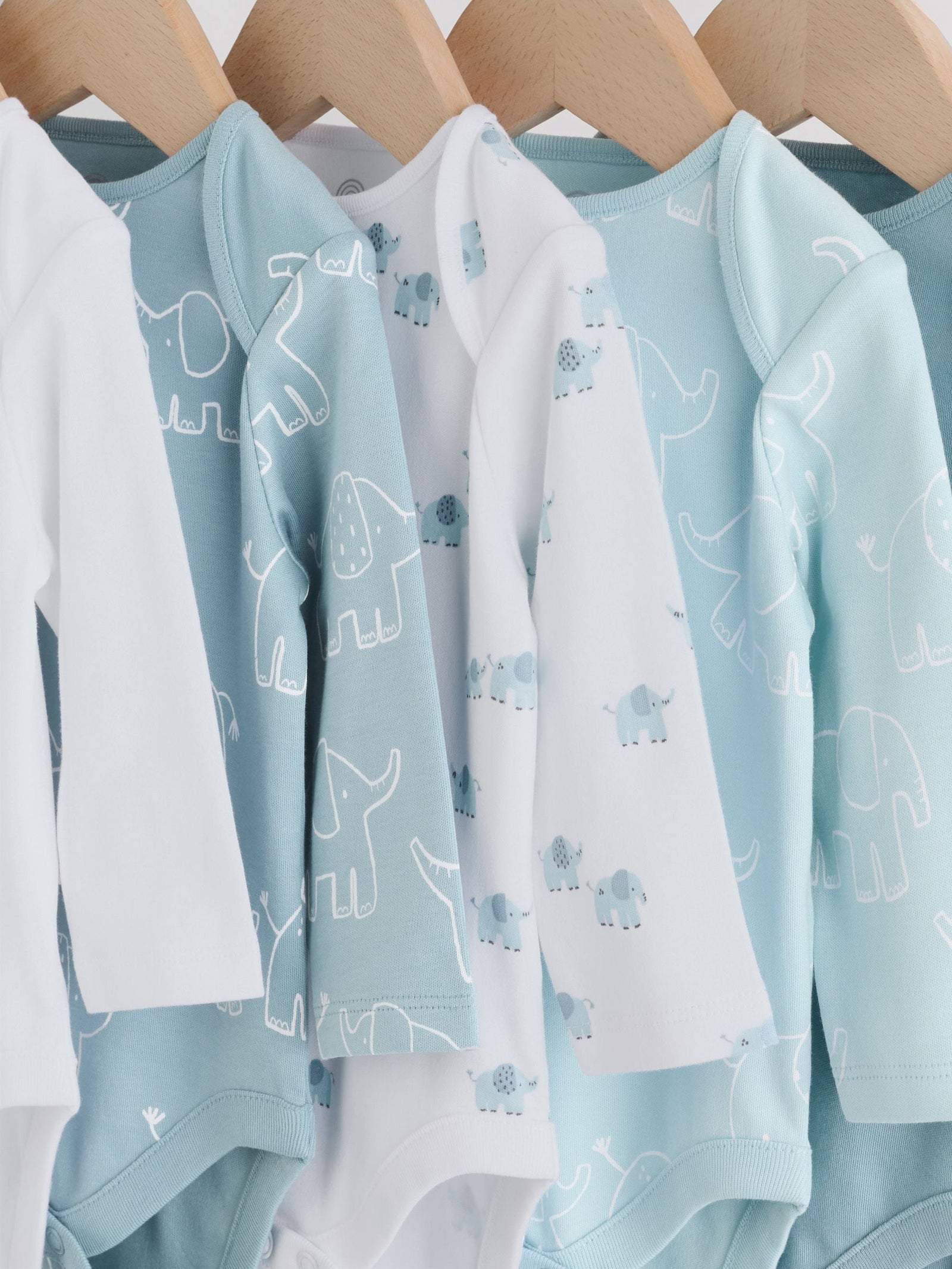 Blue Baby Elephant Long Sleeved Bodysuits 5 Pack