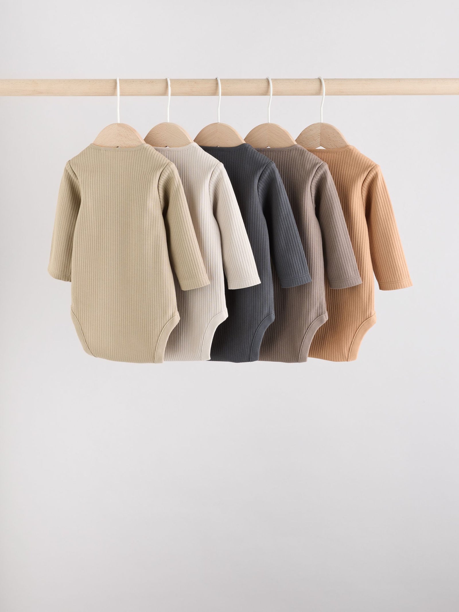 Brown Long Sleeve Baby Bodysuits 5 Pack