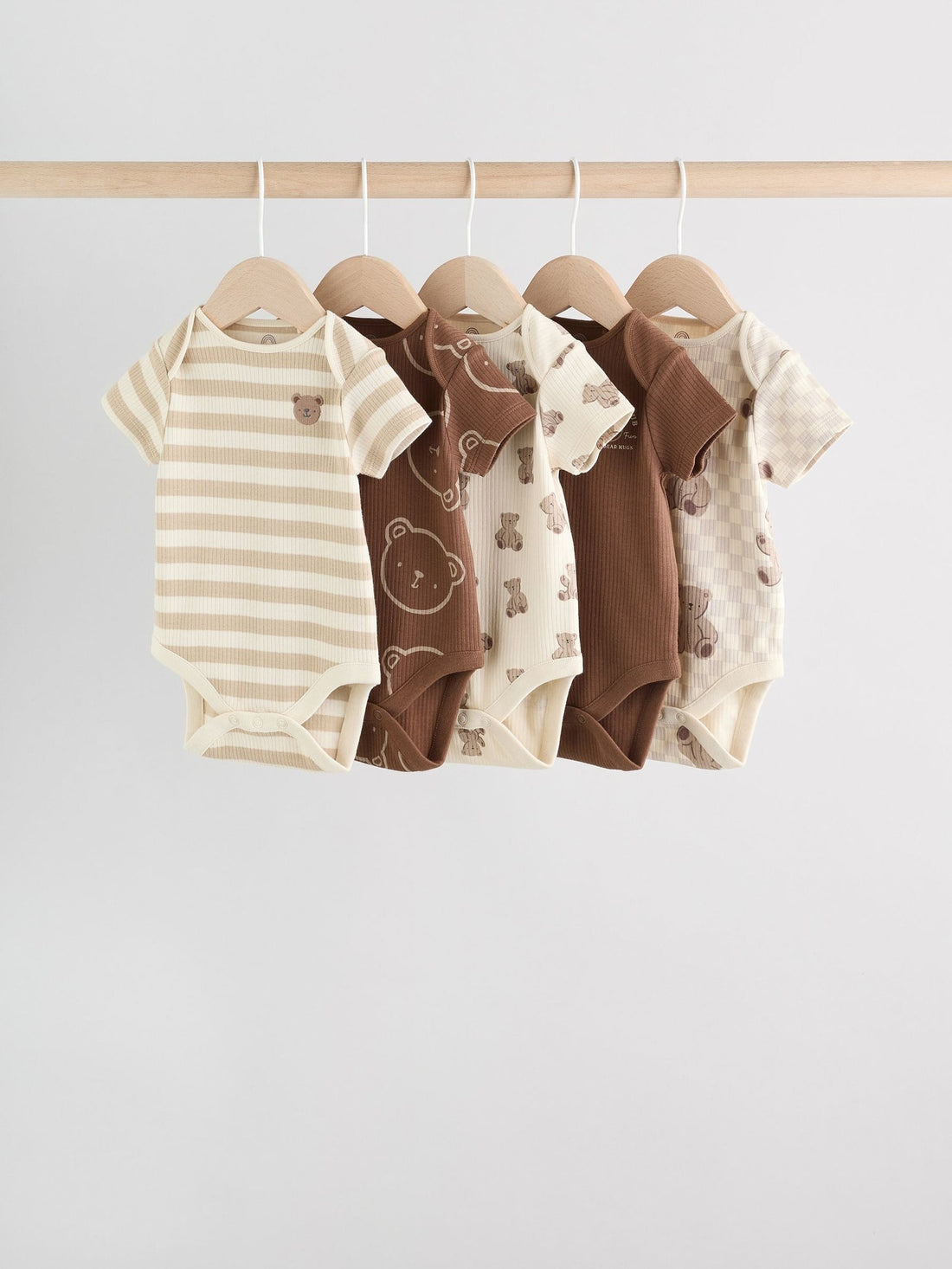 Chocolate Brown Baby Short Sleeve Bodysuits 5 Pack