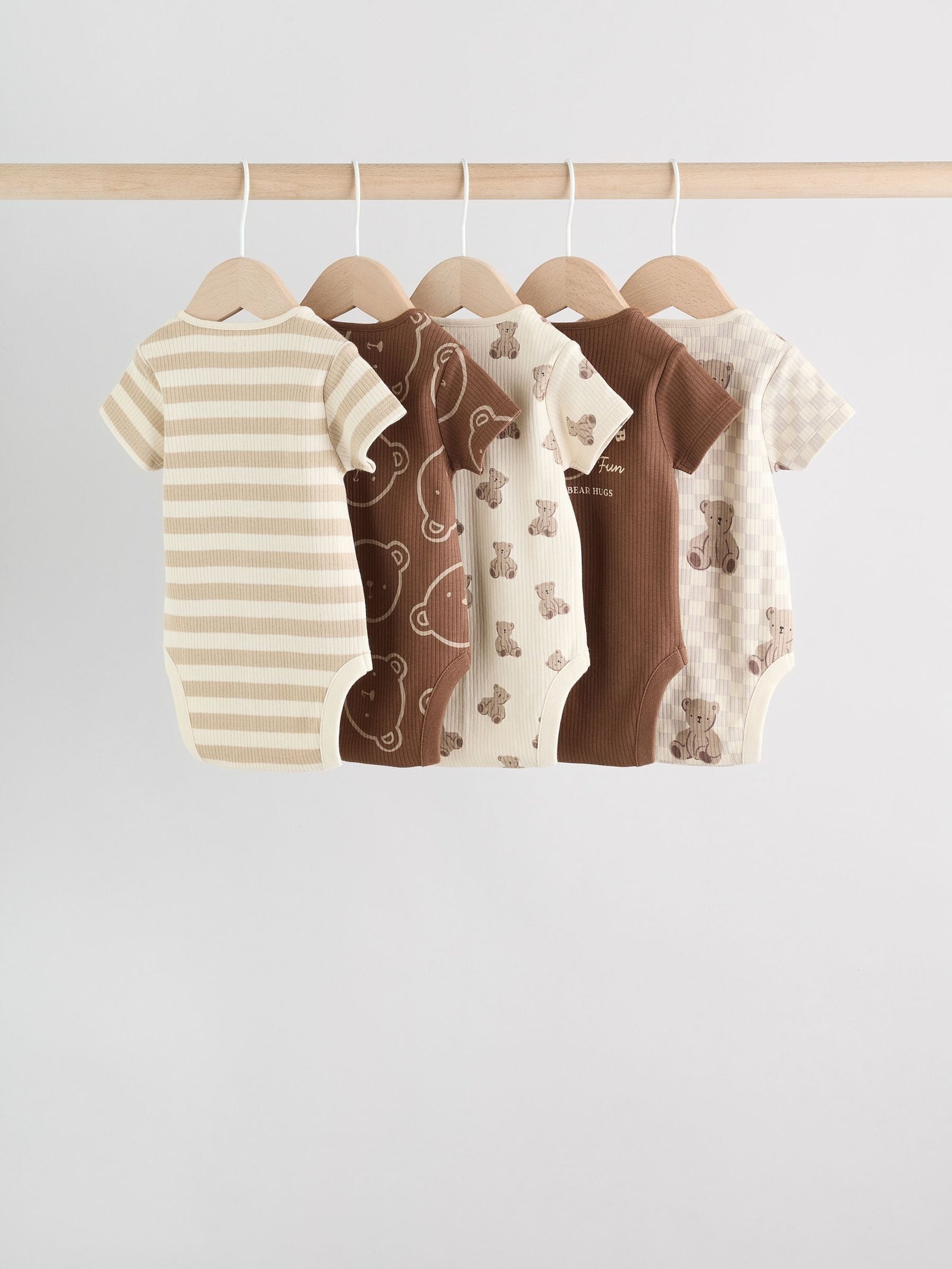 Chocolate Brown Baby Short Sleeve Bodysuits 5 Pack