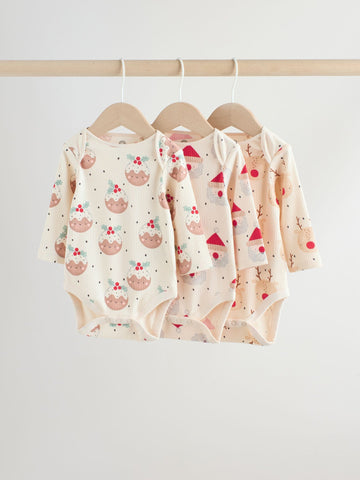 Multi Baby Christmas Bodysuits 3 Pack