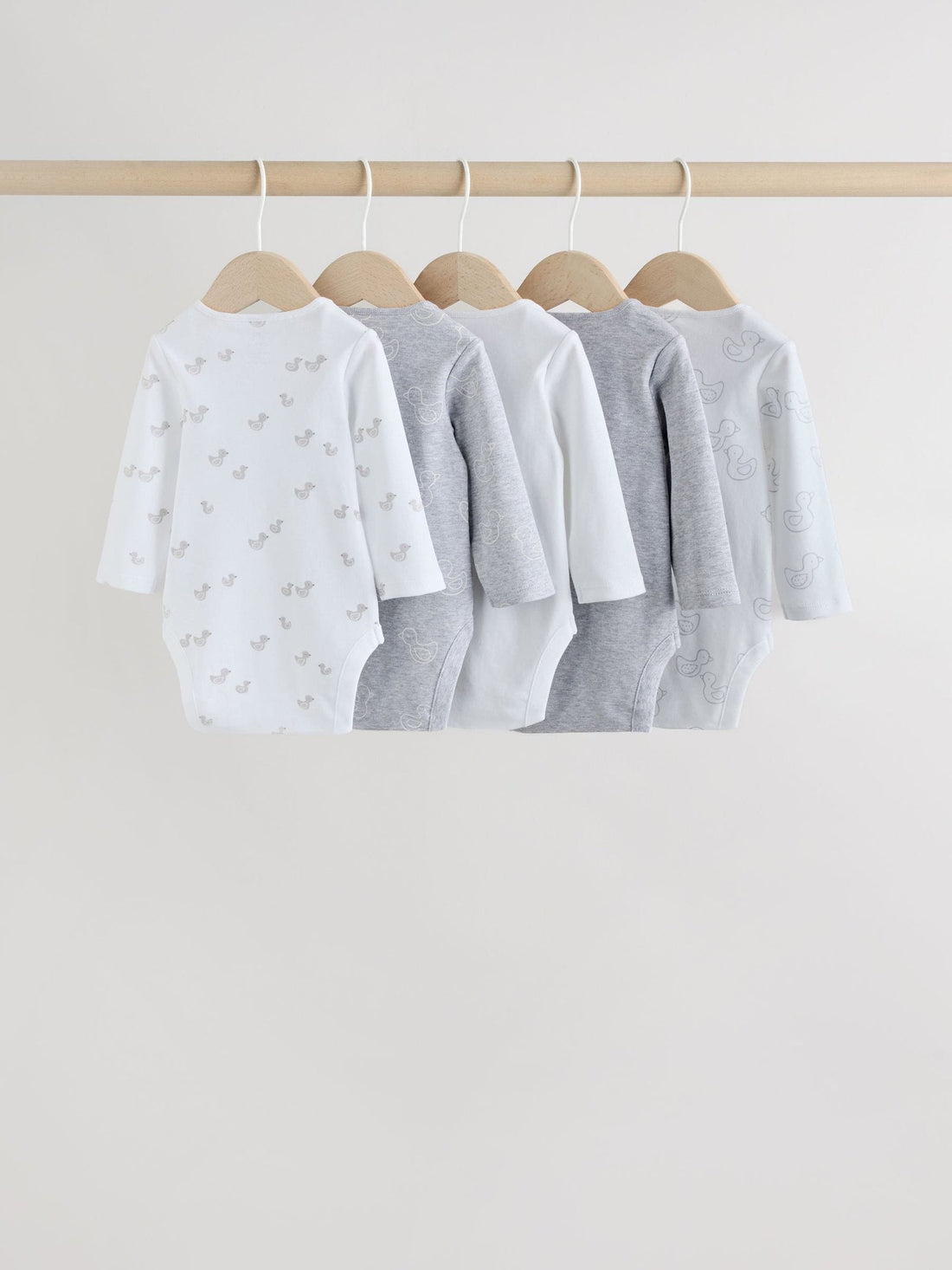 Grey Long Sleeved Baby Bodysuits 5 Pack