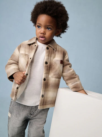 Neutral Check Borg Lined Check Shacket (3mths-7yrs)