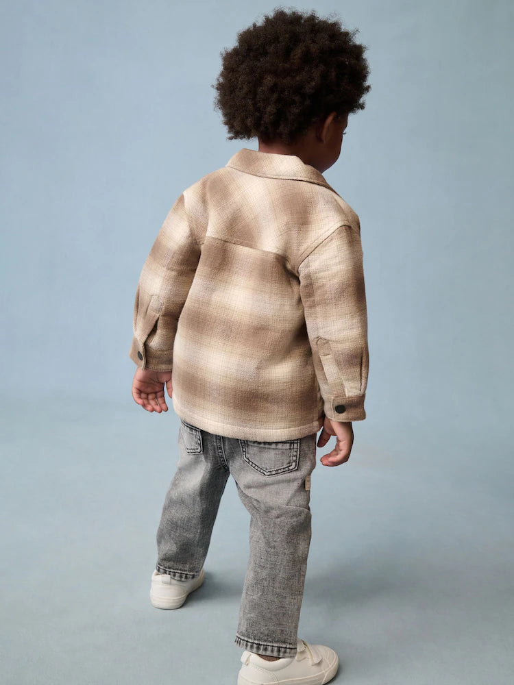Neutral Check Borg Lined Check Shacket (3mths-7yrs)